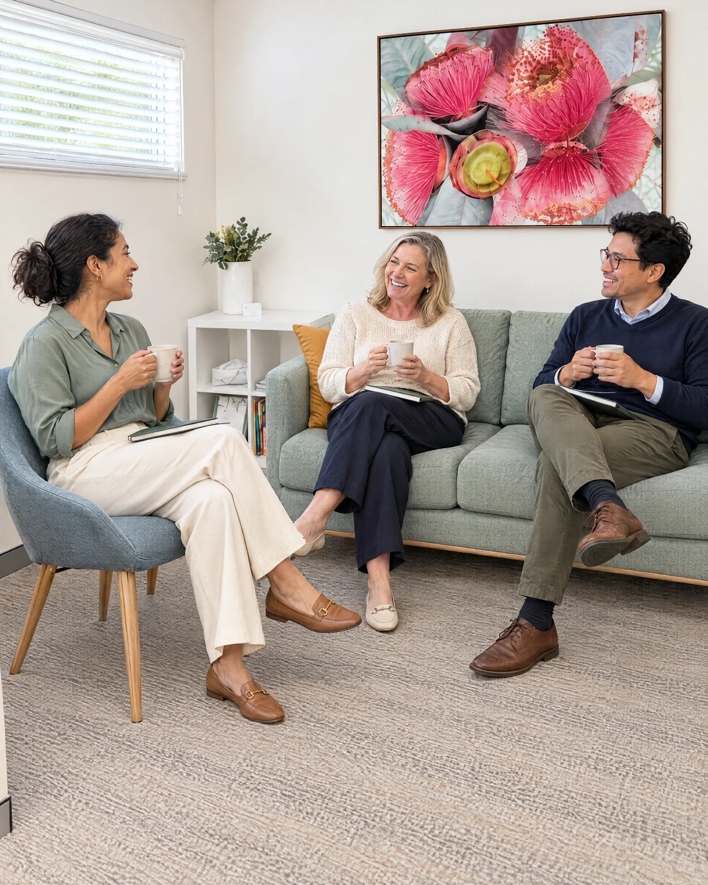 A calm, light-filled lounge at Connections WA.